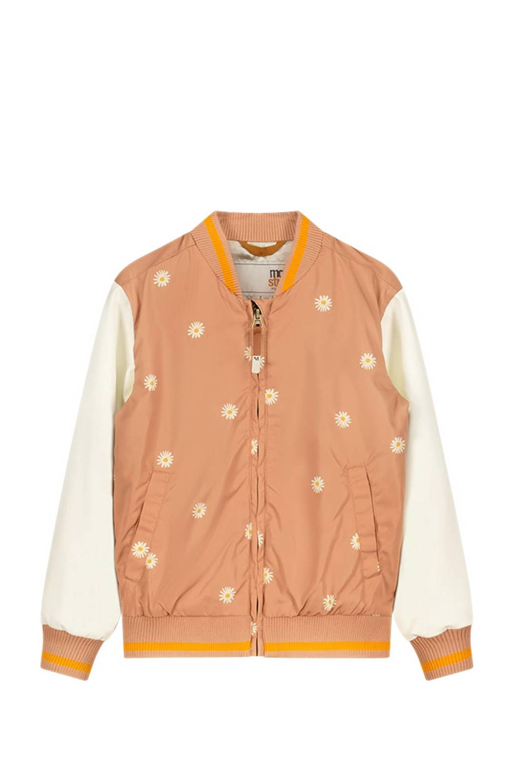 Moodstreet gebloemde baseball jacket lichtbruin/offwhite