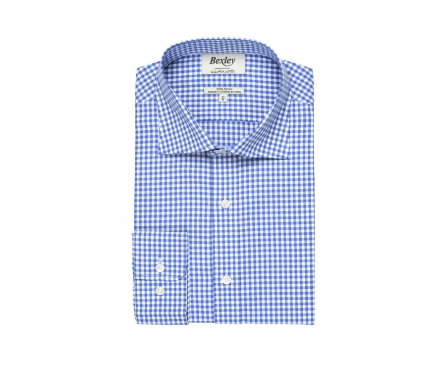 Chemise coton blanc à carreaux bleus clairs et blancs - RUGGERO