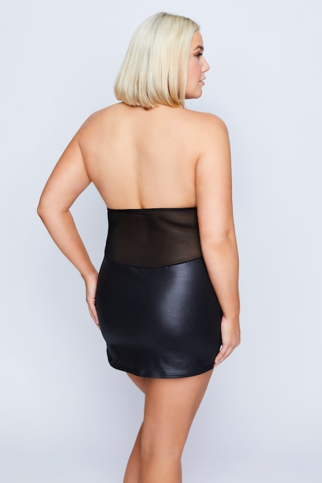 Negligé + String, 2-tlg Set., Mesh-Einsatz, Wetlook