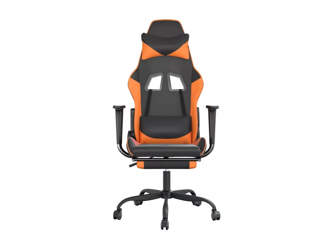 Chaise de jeu de massage et repose-pied Noir&Orange Similicuir