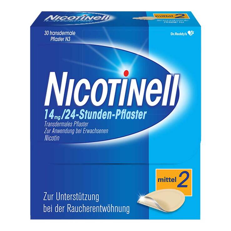 NICOTINELL 14 mg / 24-Stunden- Nikotinpflaster, Pflasterstärke Mittel (2), 30 St