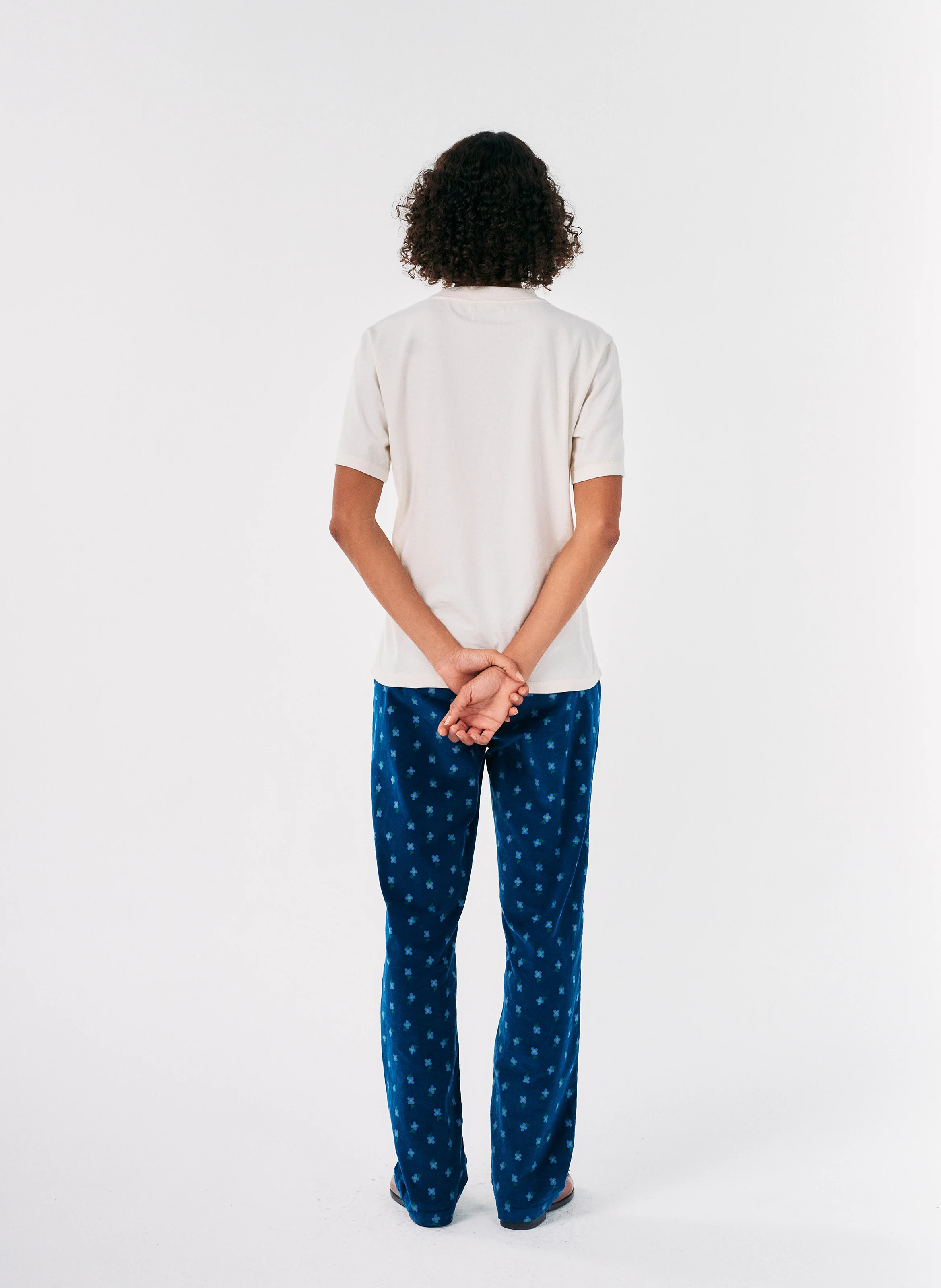 Pantalon droit en coton mélangé imprimé | Bleu