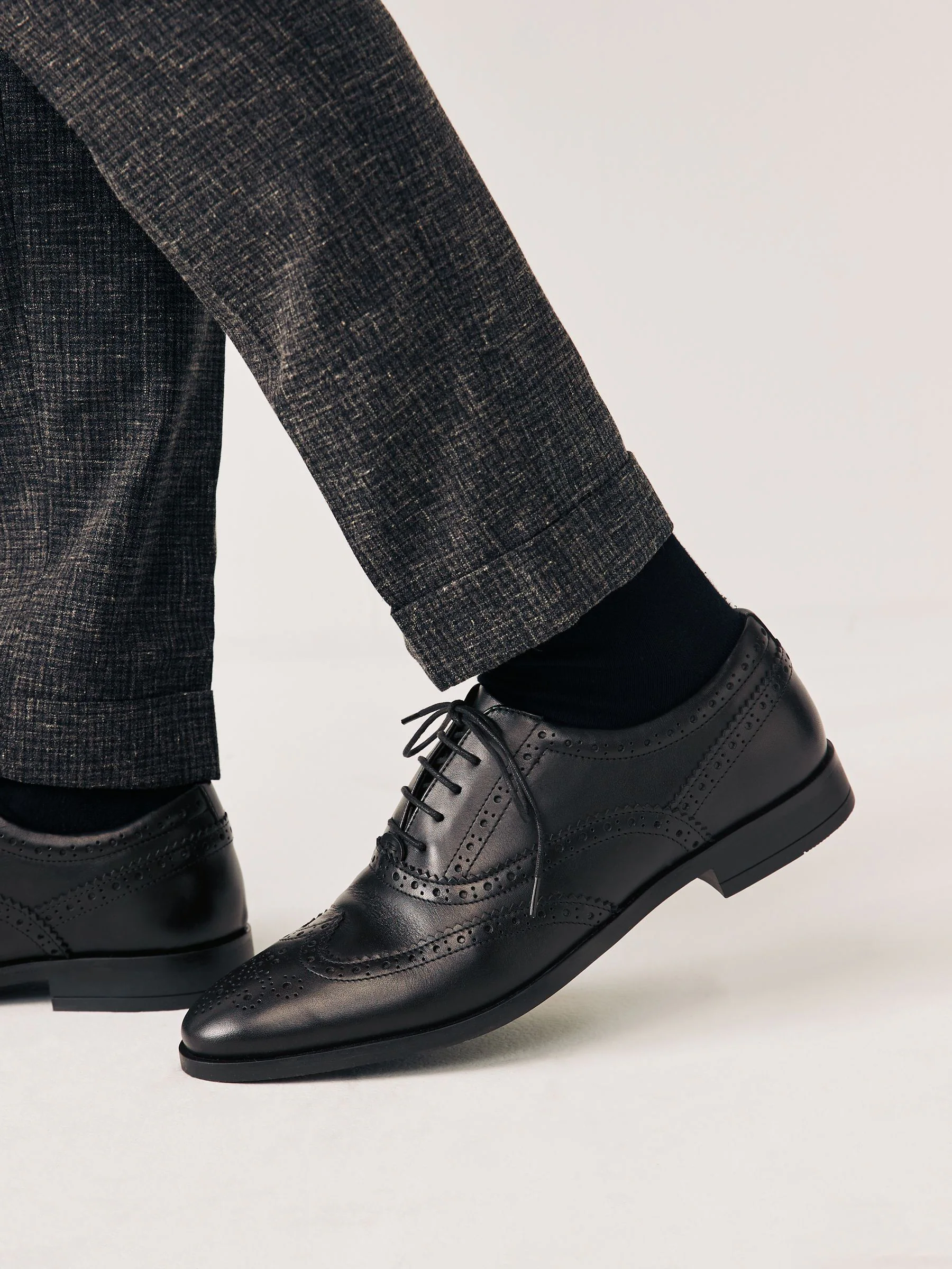 Zwart - Wijde pasvorm - Leren Oxford brogues