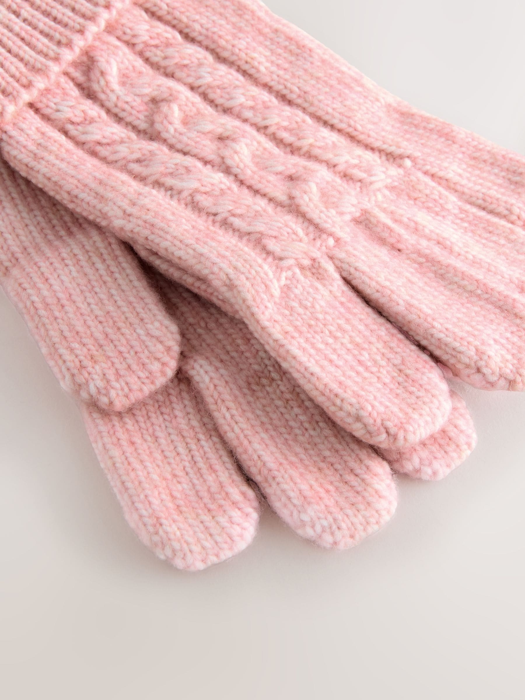 Roze - Kabelmuts, sjaal en handschoenenset (3-16jr)