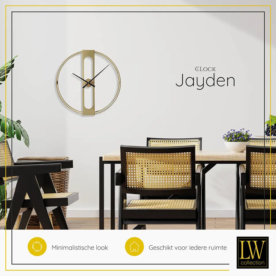 LW Collection Wandklok Jayden goud 60cm