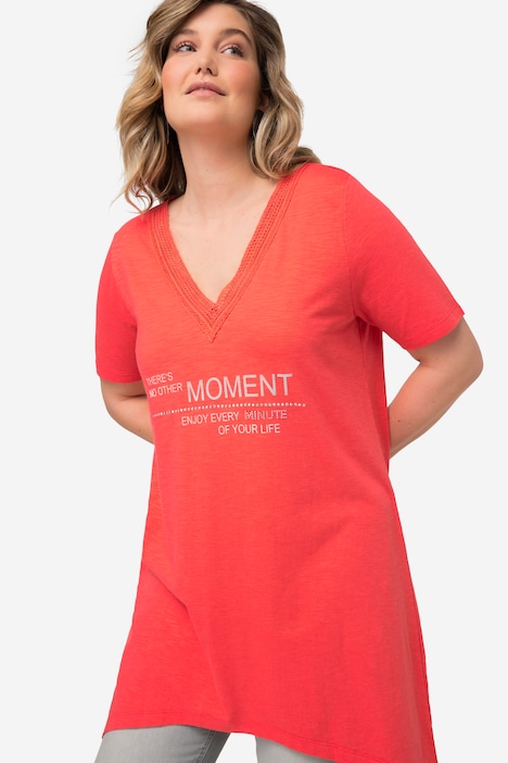 T-Shirt, Schrift-Motiv, V-Ausschnitt, Halbarm