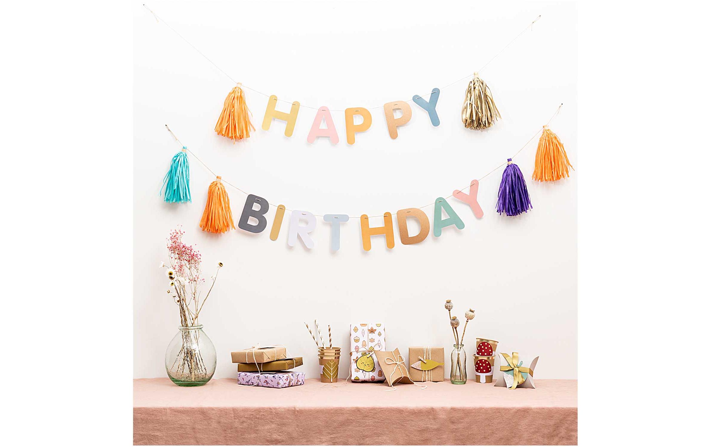 Girlande Happy Birthday 3 m, MehrfarbigDIY-Girlande