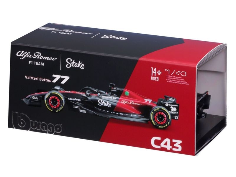 BBurago Alfa Romeo F1 Team Stake C43 Bottas 2023 1:43 Sammlermodell im Massstab 1:43