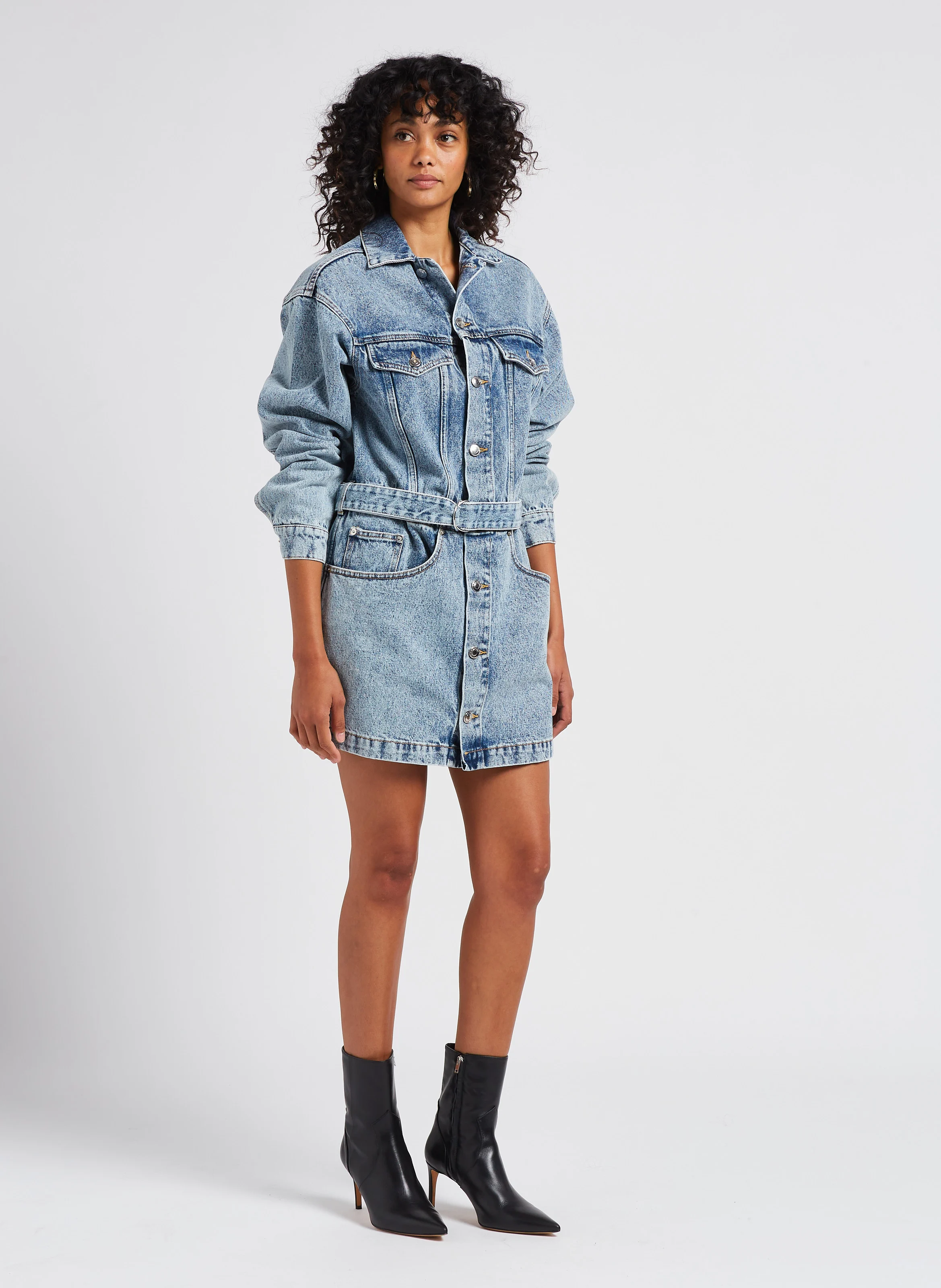 GLACIA - Robe courte droite en jean délavé | Bleu