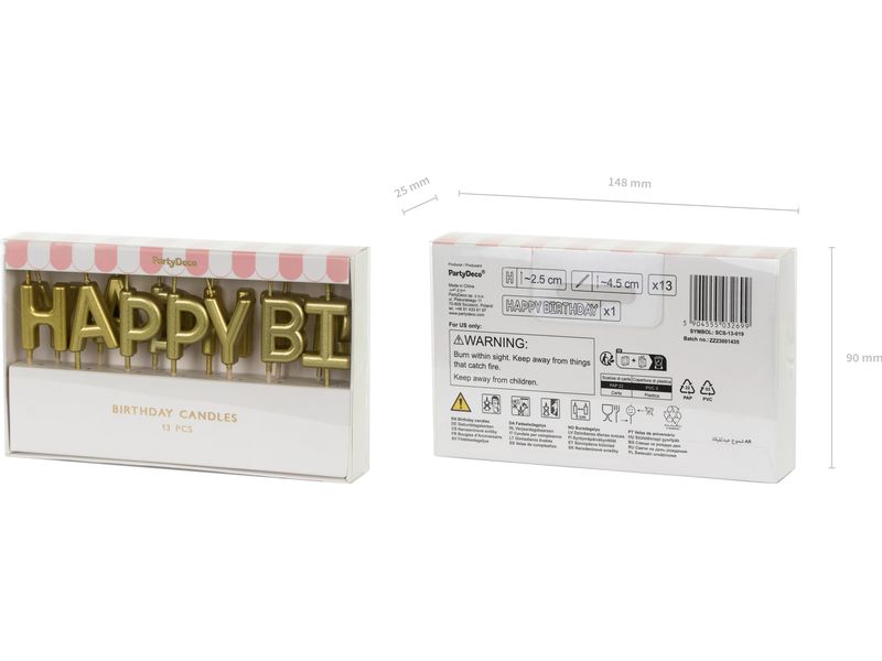 Partydeco Geburtstagskerzen Buchstaben gold, H 2.5 cm, 13 S Happy Birthday Kerzen