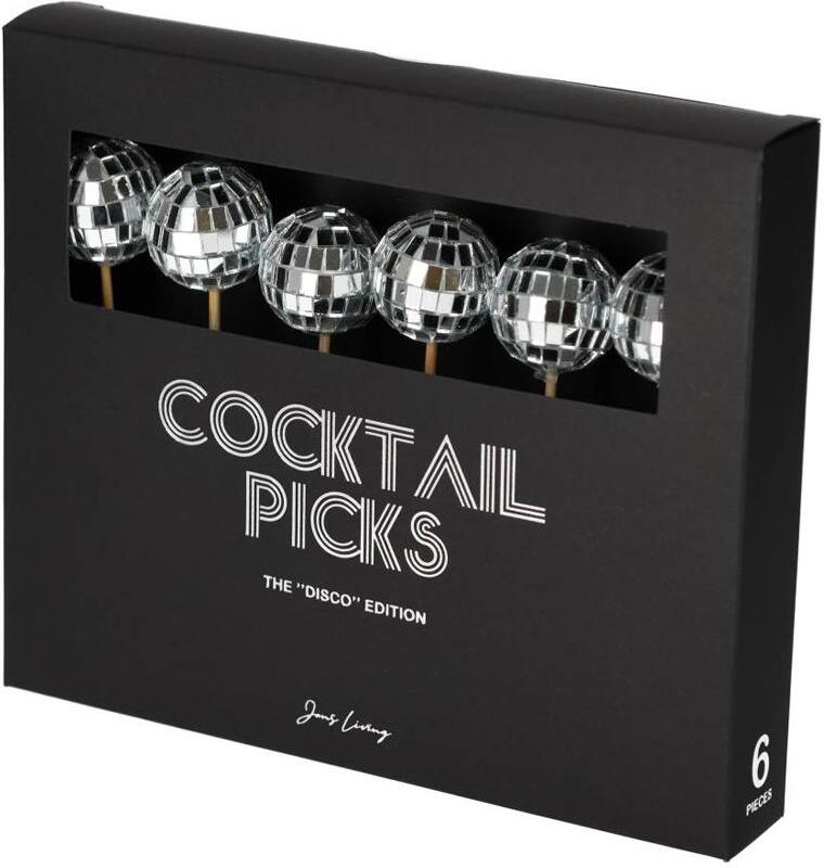 Jens Living cocktailprikkers Discoballen zilver 6 stuks