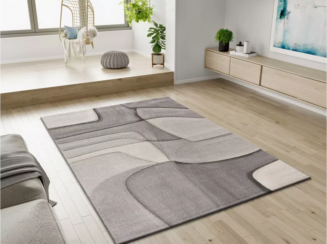 Tapis intérieur - abstrait - gris - 140 x 200 cm - MEDEL