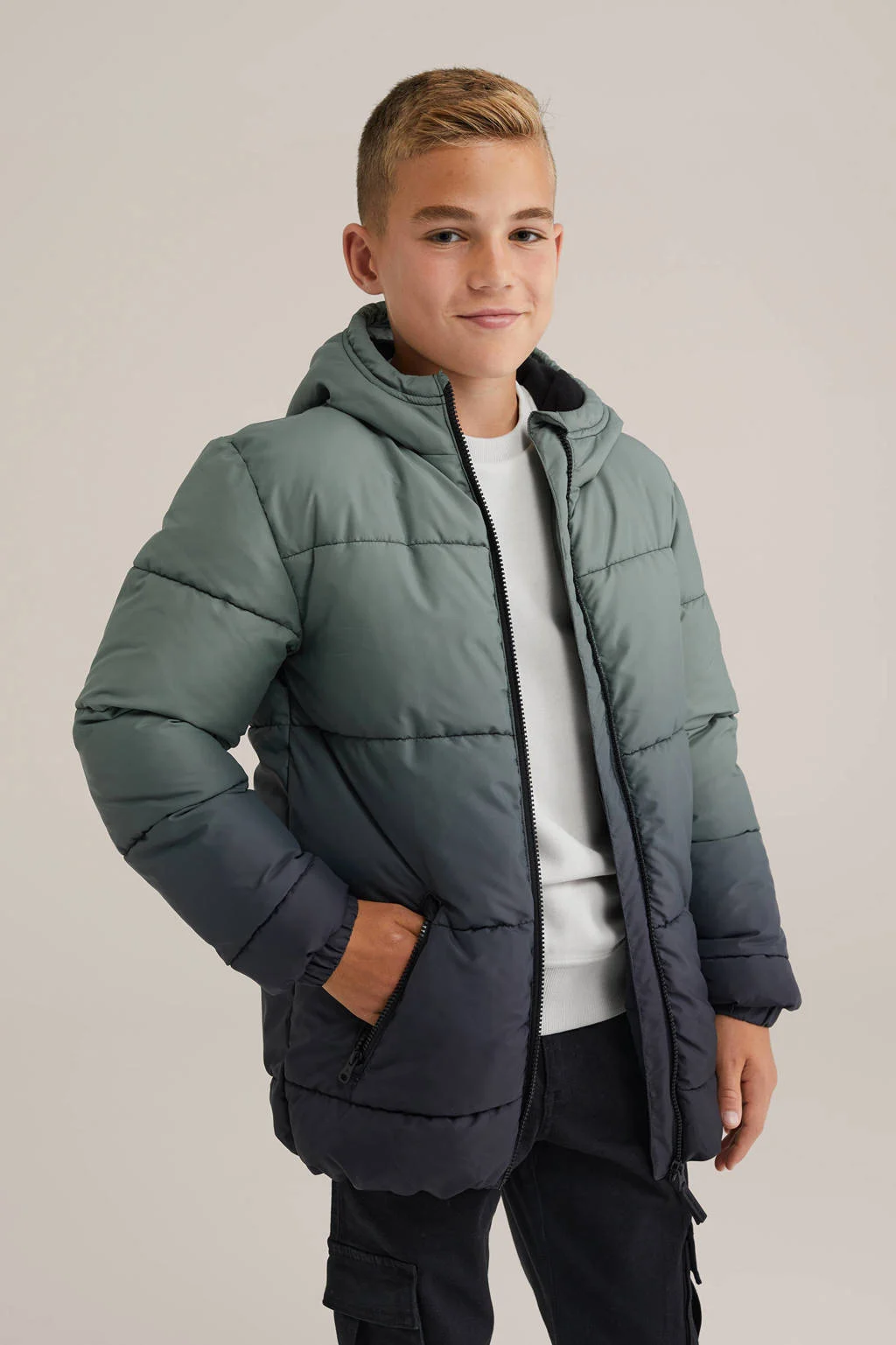 WE Fashion Blue Ridge winterjas grijsgroen