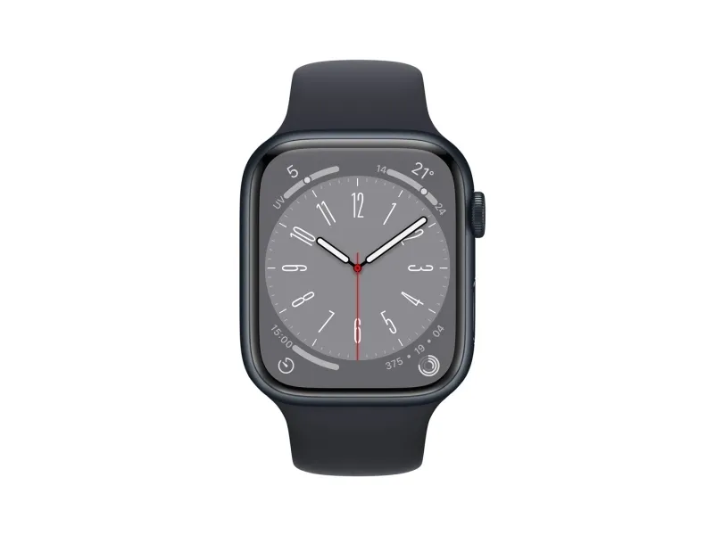 Apple Watch Series 8 (GPS   Cellular) - 45 mm - midnatsaluminium - smart ur med sportsbånd - fluoroelastomer - midnat - båndstørrelse: Almindelig - 32 GB - Wi-Fi, LTE, Bluetooth, UWB - 4G - 38.8 g