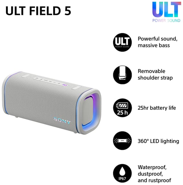 Sony ULT Field 5 bærbar højtaler (hvid)