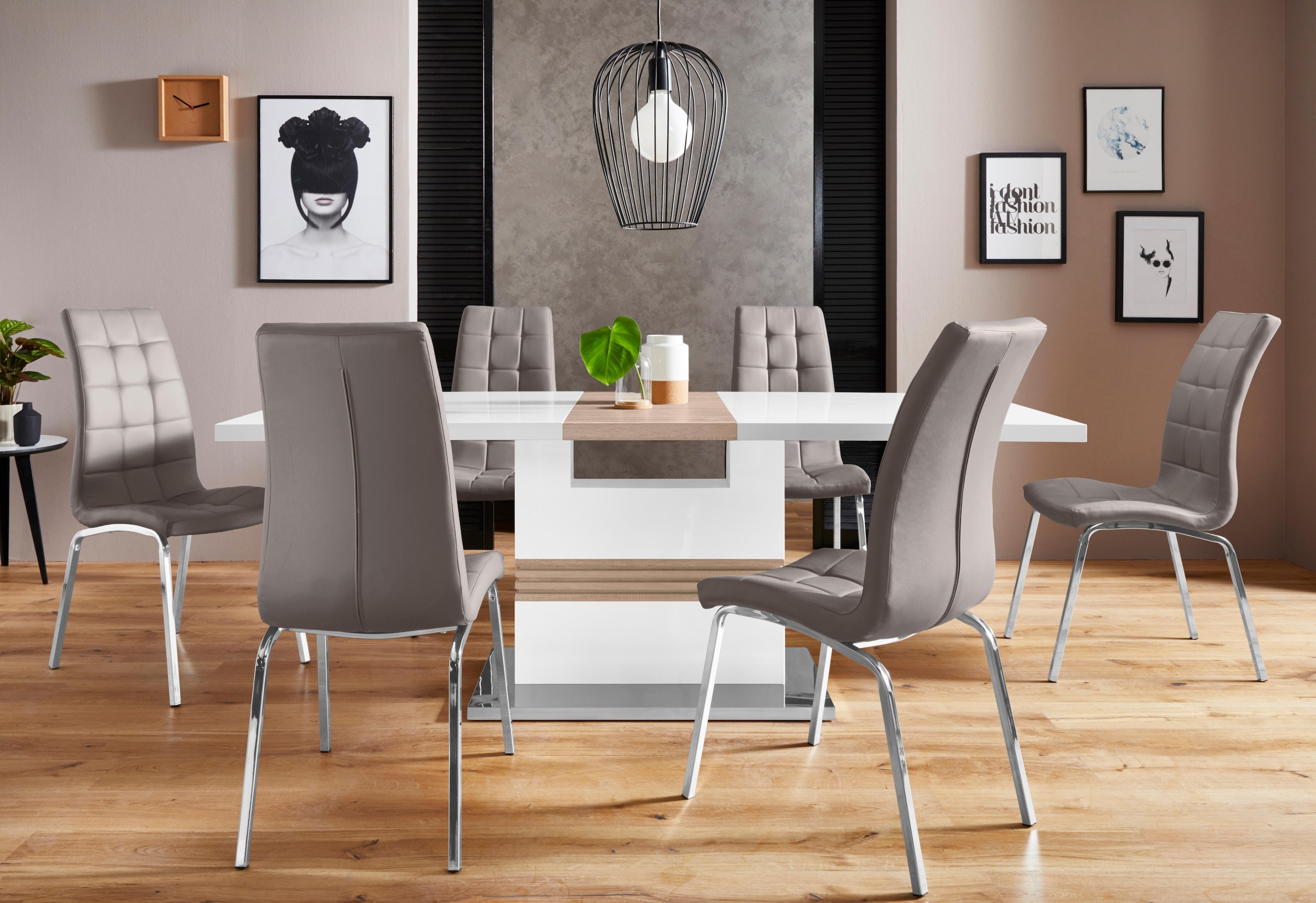 INOSIGN Essgruppe »Perez/Lila« Set, 5 Stk. tlg. mit 4 Stühlen, Tisch ausziehbar, Breite 160-200 cm