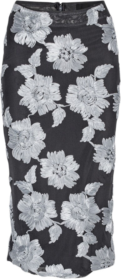 ROTATE Birger Christensen FLOWER MESH PENCIL SKIRT Gray pinstripe comb.