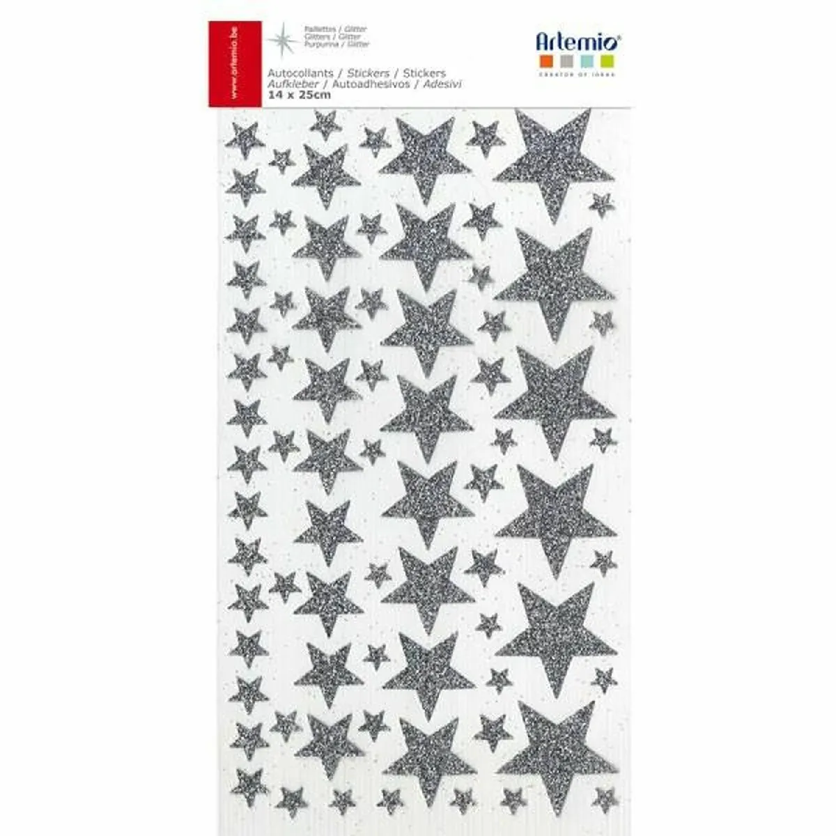Artemio 150 Stickers Étoiles Paillettes Argentées