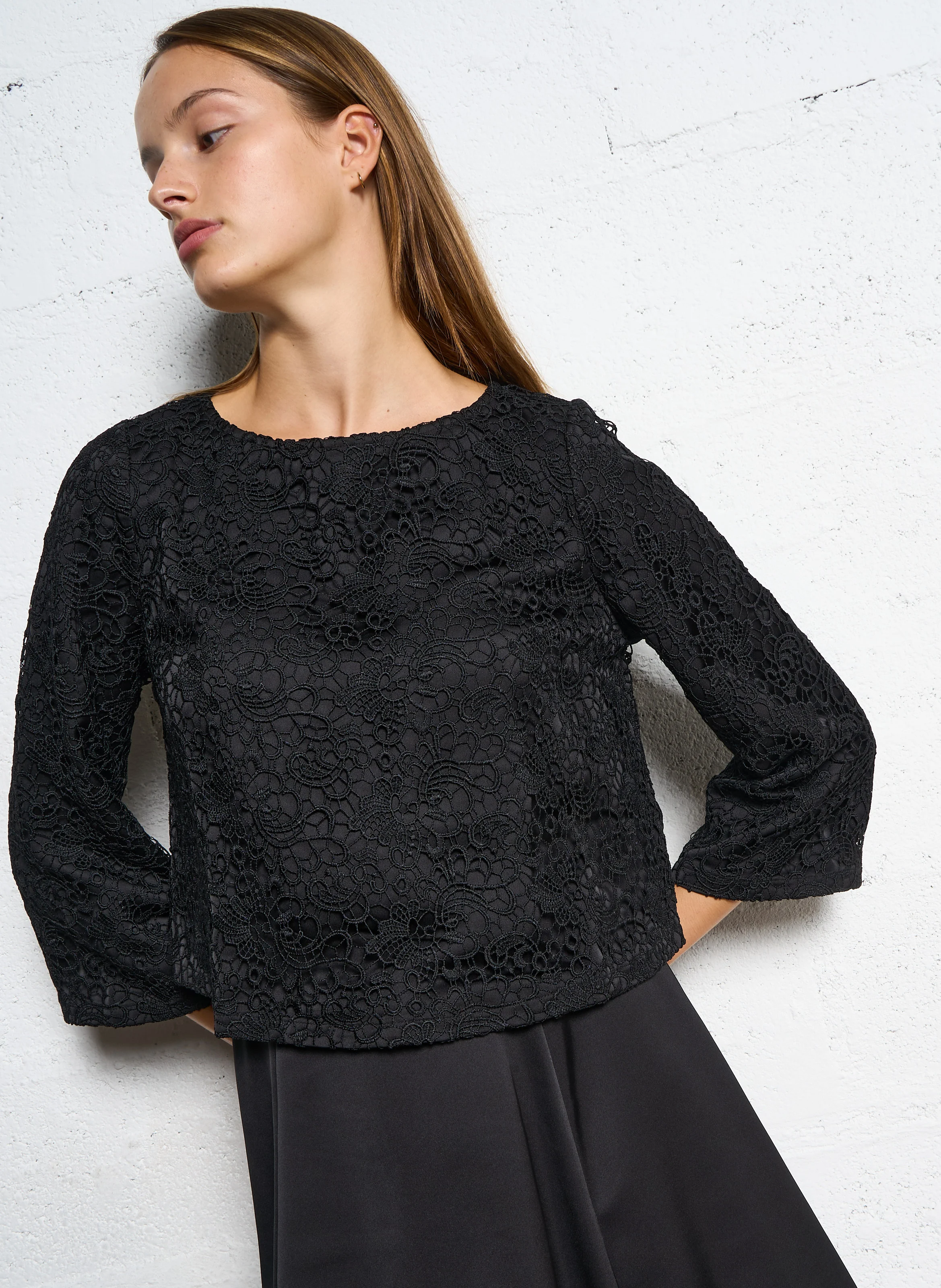 COLLIE - Top col bateau en dentelle| Noir