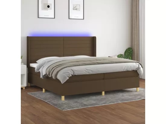 Sommier tapissier matelas et LED Marron foncé 200x200 cm Tissu