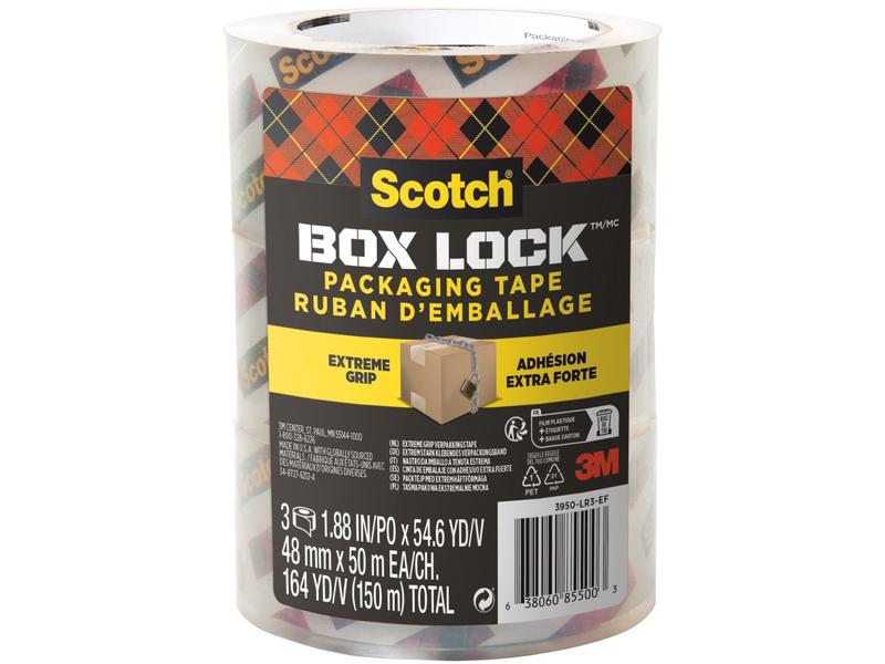Scotch Verpackungsband Box Lock 48 mm x 50 m, 3 Rollen Verpackungsklebeband