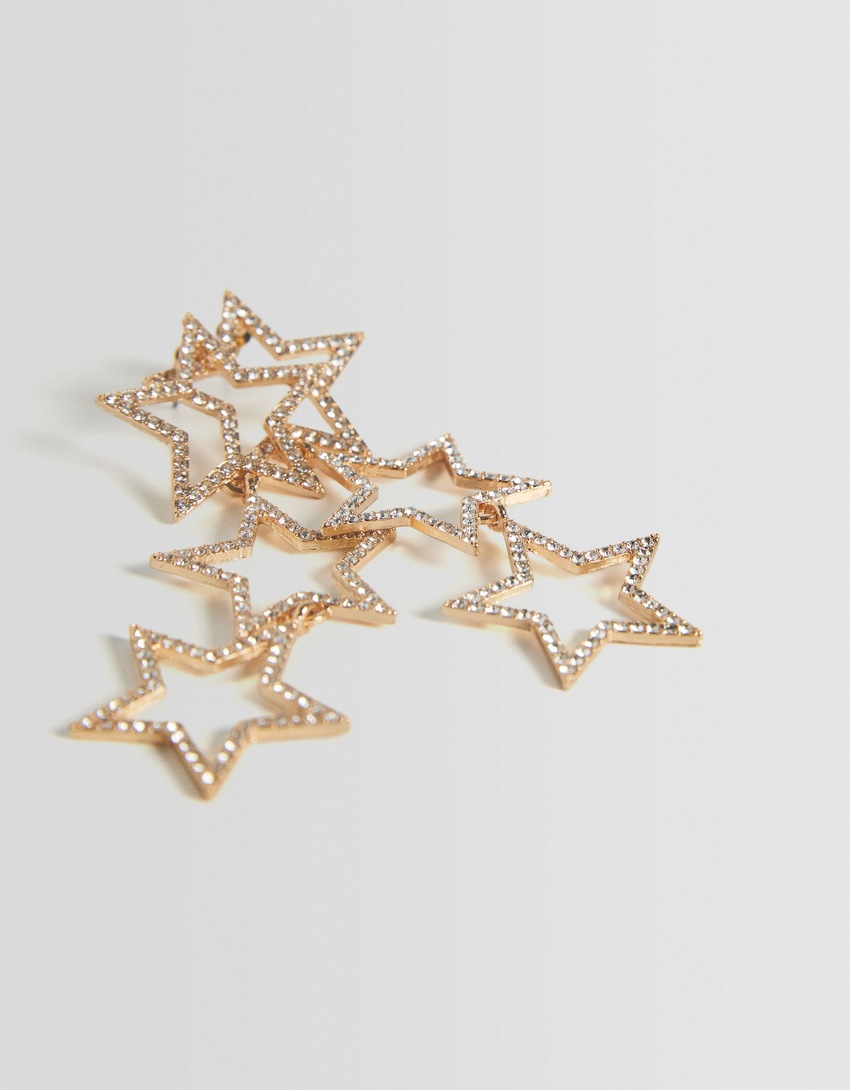 Brincos em cascata com estrelas de strass