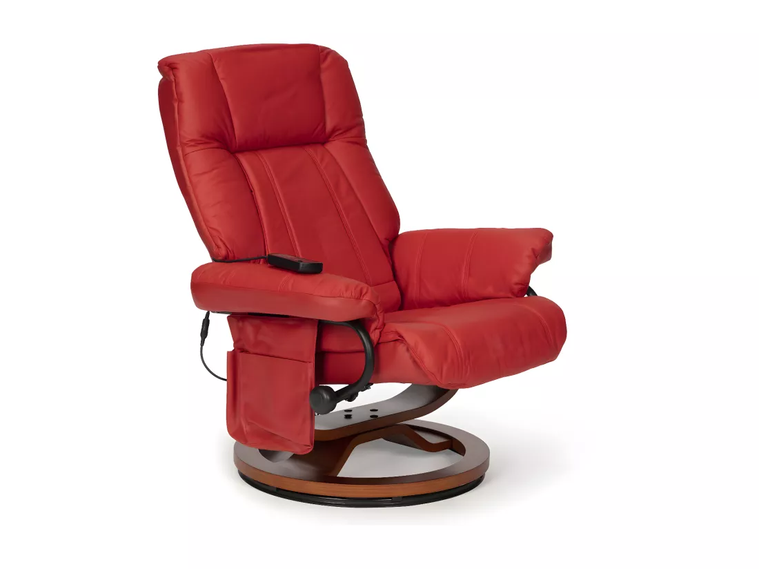 Fauteuil vibrant avec repose-pieds inclinable 2510 avec structure en bois et revêtement en simili-cuir rouge