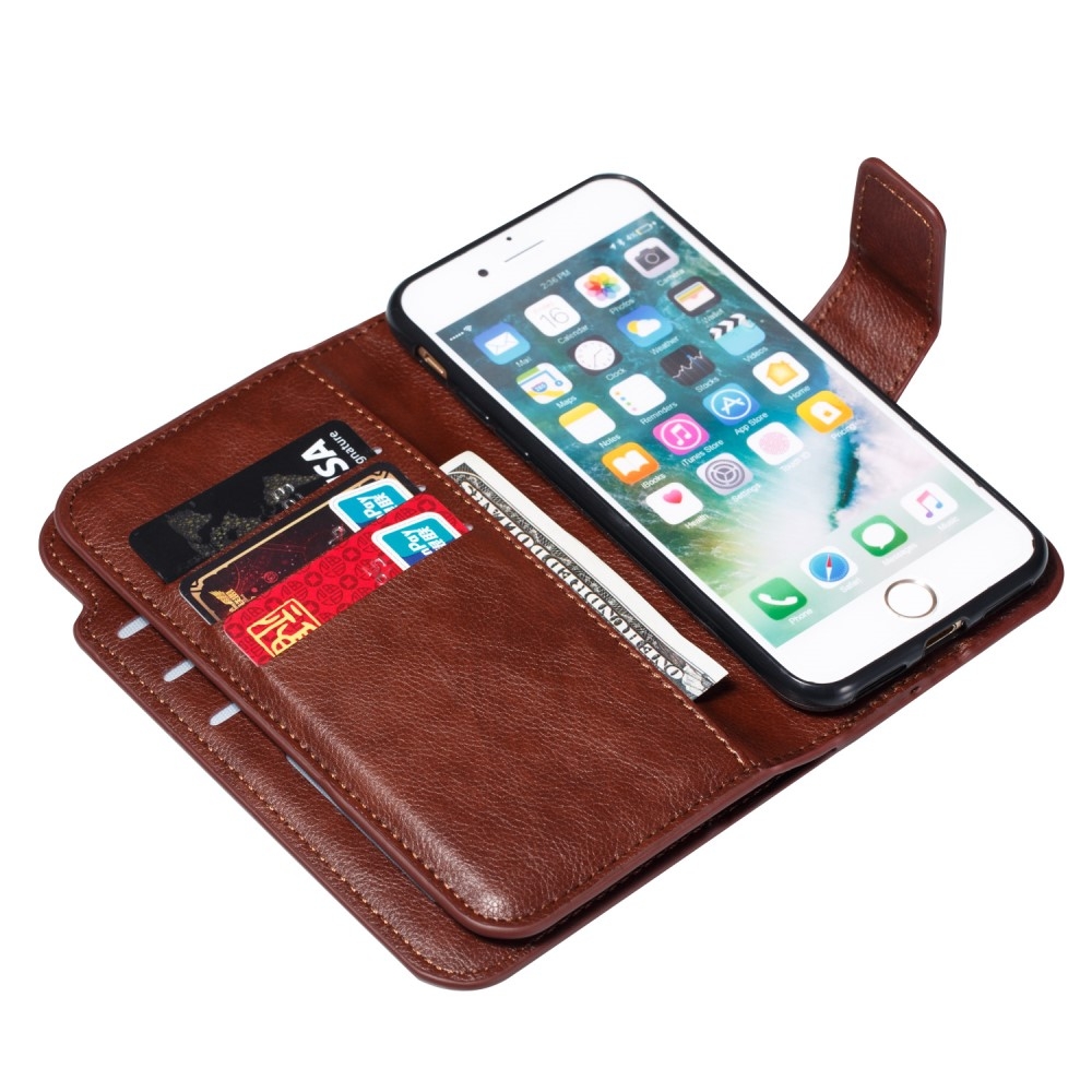 iPhone SE (2022/2020) / 8 / 7 Leder Wallet Etui Tasche mit 9 Kartenfächern - Braun