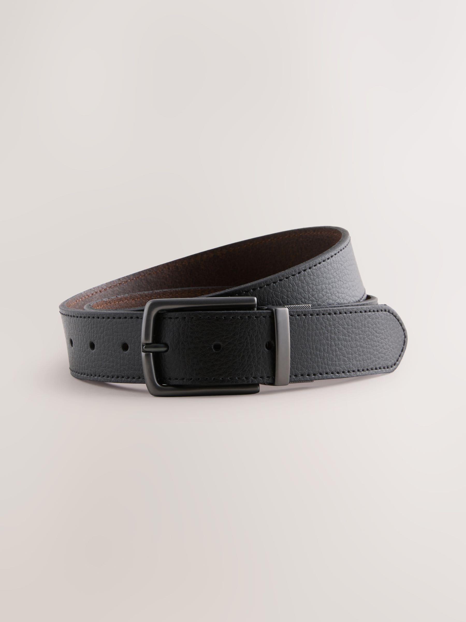 Zwart/bruin - Reversible Grainy Leather Belt
