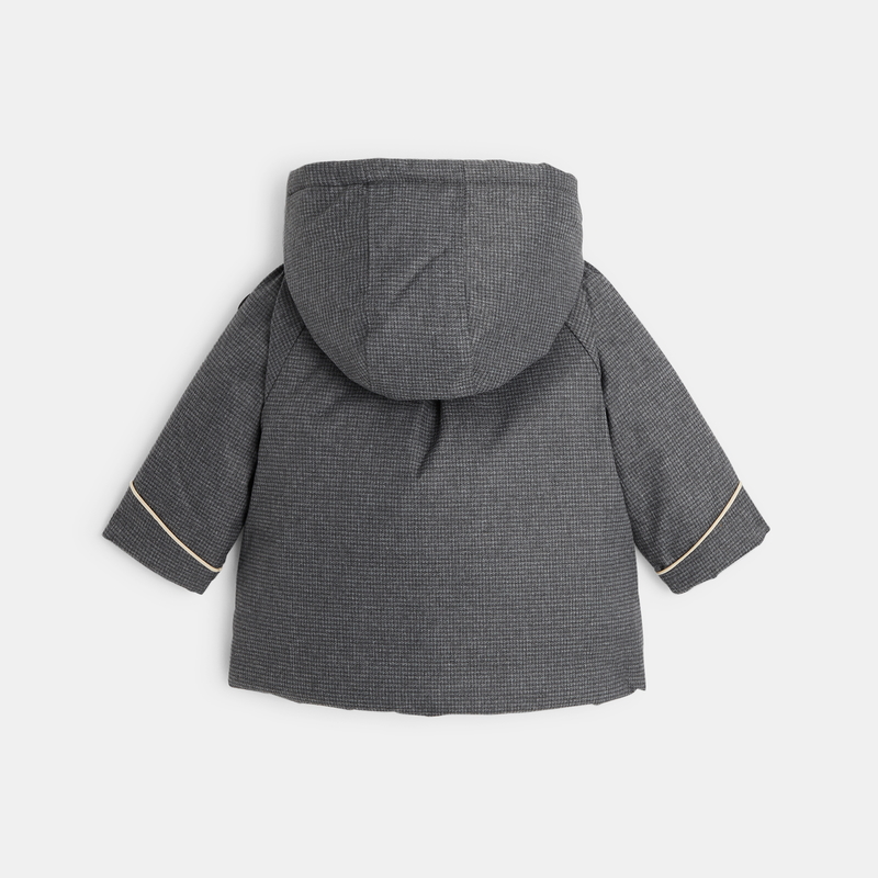 Manteau carreaux pied-de-poule fourré gris bébé fille