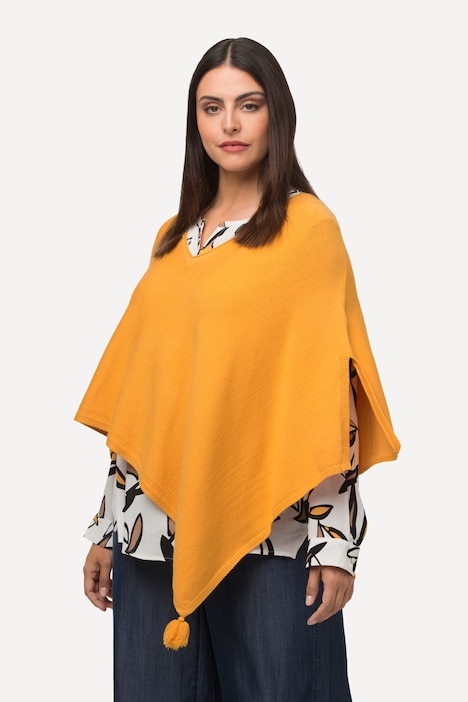 Poncho, Zipfelsaum, Quasten, Oversized, weicher Strick