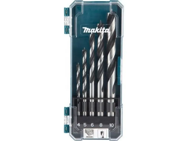 Makita - Borebitsæt - for spånplade, krydsfiner, blødtræ, hardwood, fineret træ - spadebit - 5 stykker - 5 mm, 6 mm, 8 mm, 10 mm, 4 mm - for Makita DDF487, DDF487RAJ, DDF487RFE3, DDF487Z, DHP487RAJ; LXT DDF487RTJ