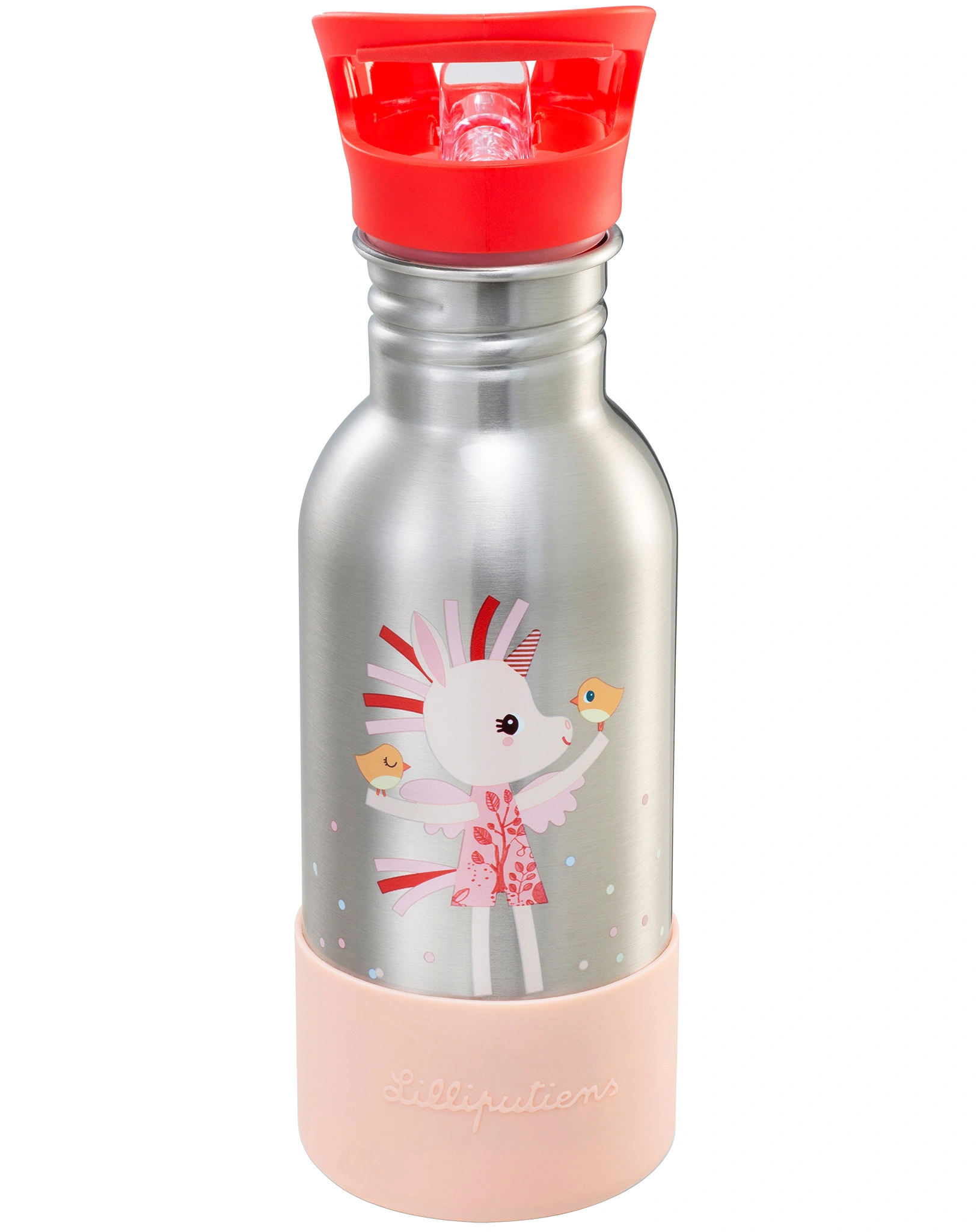 Edelstahl-Trinkflasche HAPPY LENA (0,6l) in silber/orange