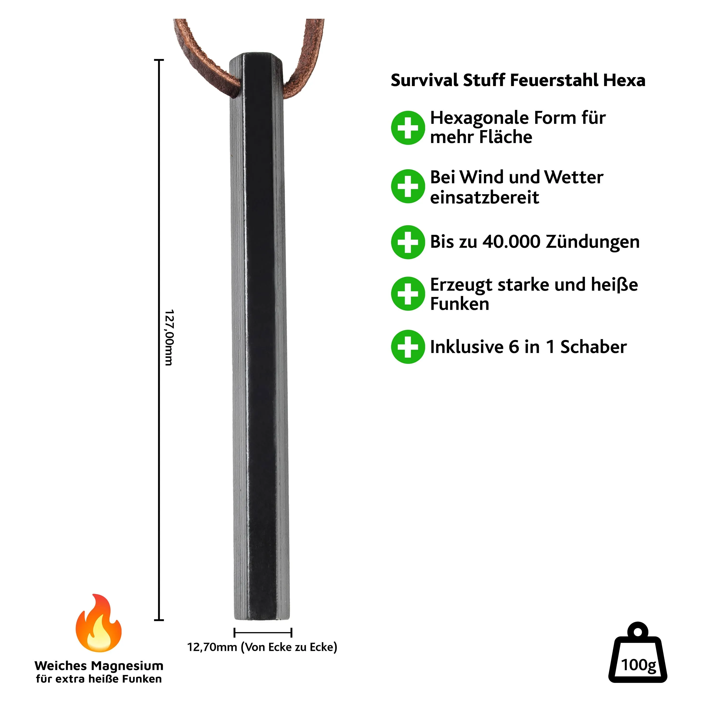 Survival Stuff -  Survival Stuff Feuerstahl HEXA mittel schwarz