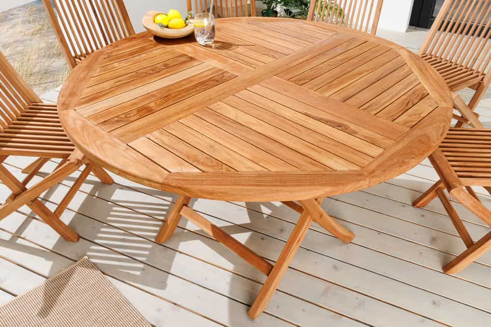 Massiver Gartentisch EMPIRE TEAK 120cm natur Teakholz rund klappbar Outdoor Balkontisch