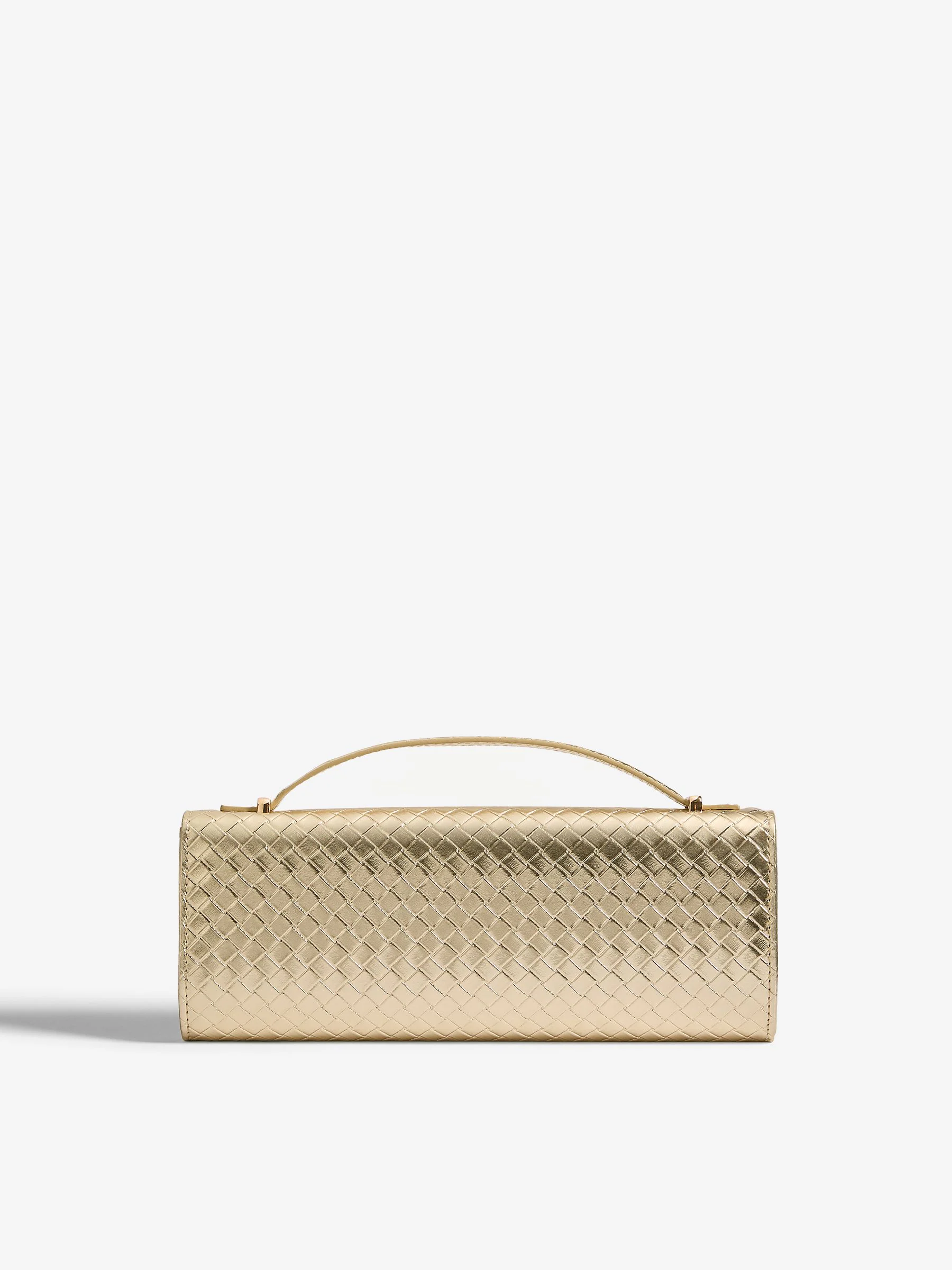 Goud - Friends Like These Top Handle Weave Clutch Bag