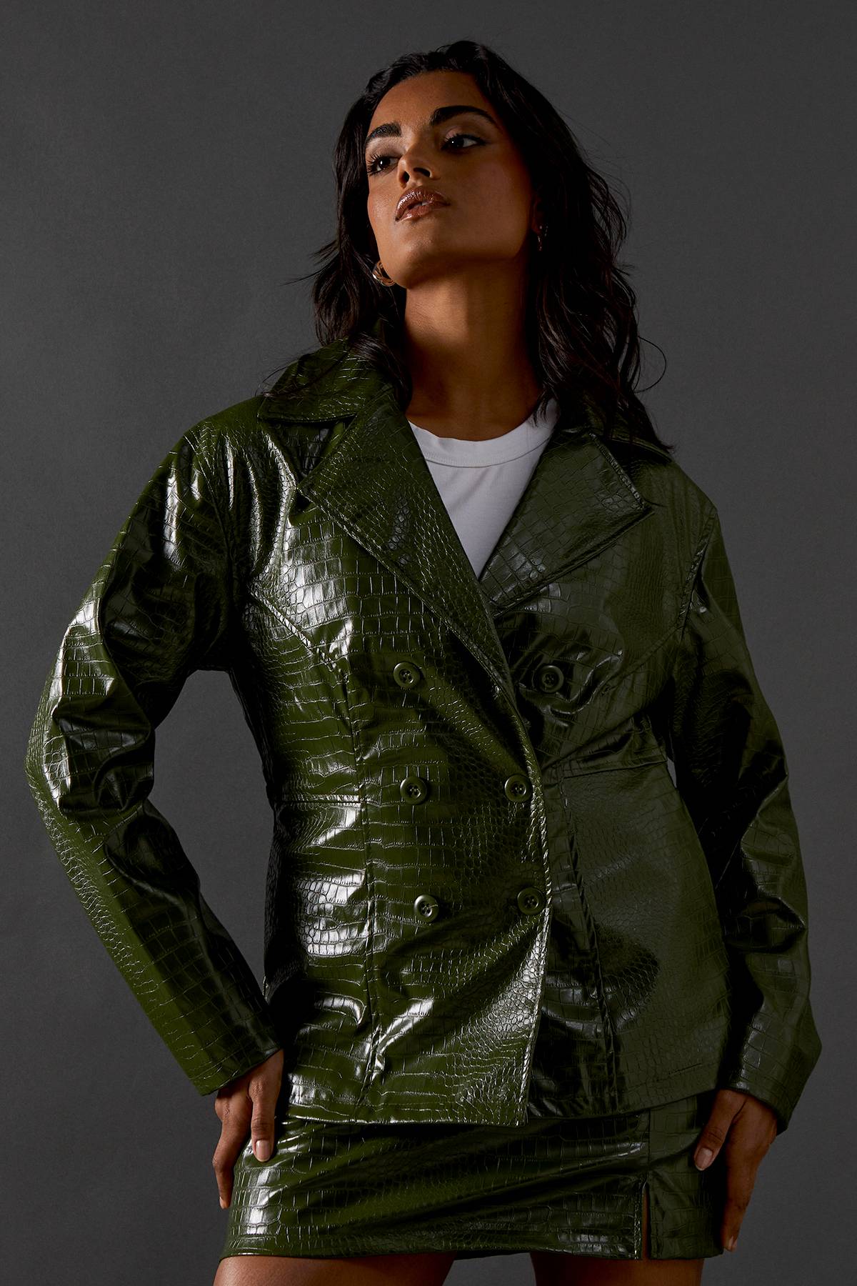 Warehouse Veste en synthétique à Détail Taille Effet Croco
