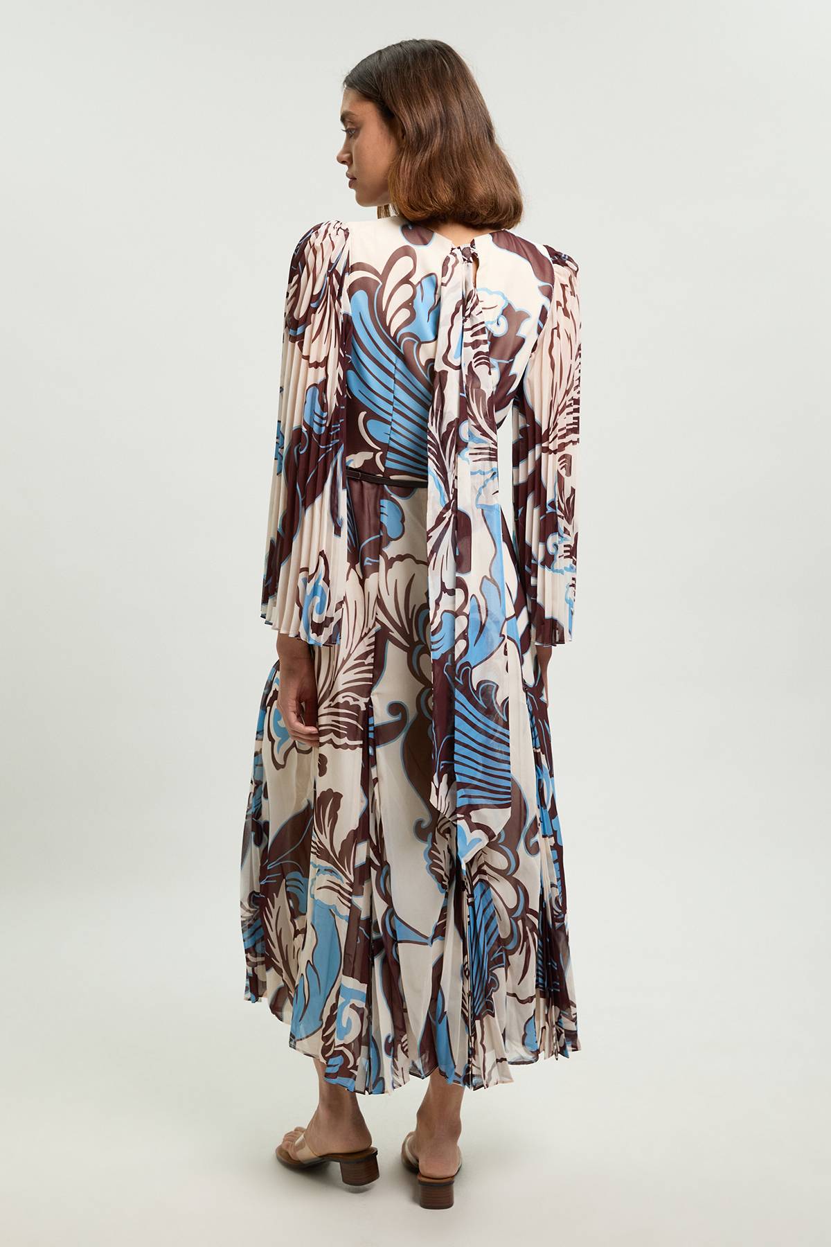 KarenMillen Robe Maxi Plissée Tissée À Motif Paisley Bleu