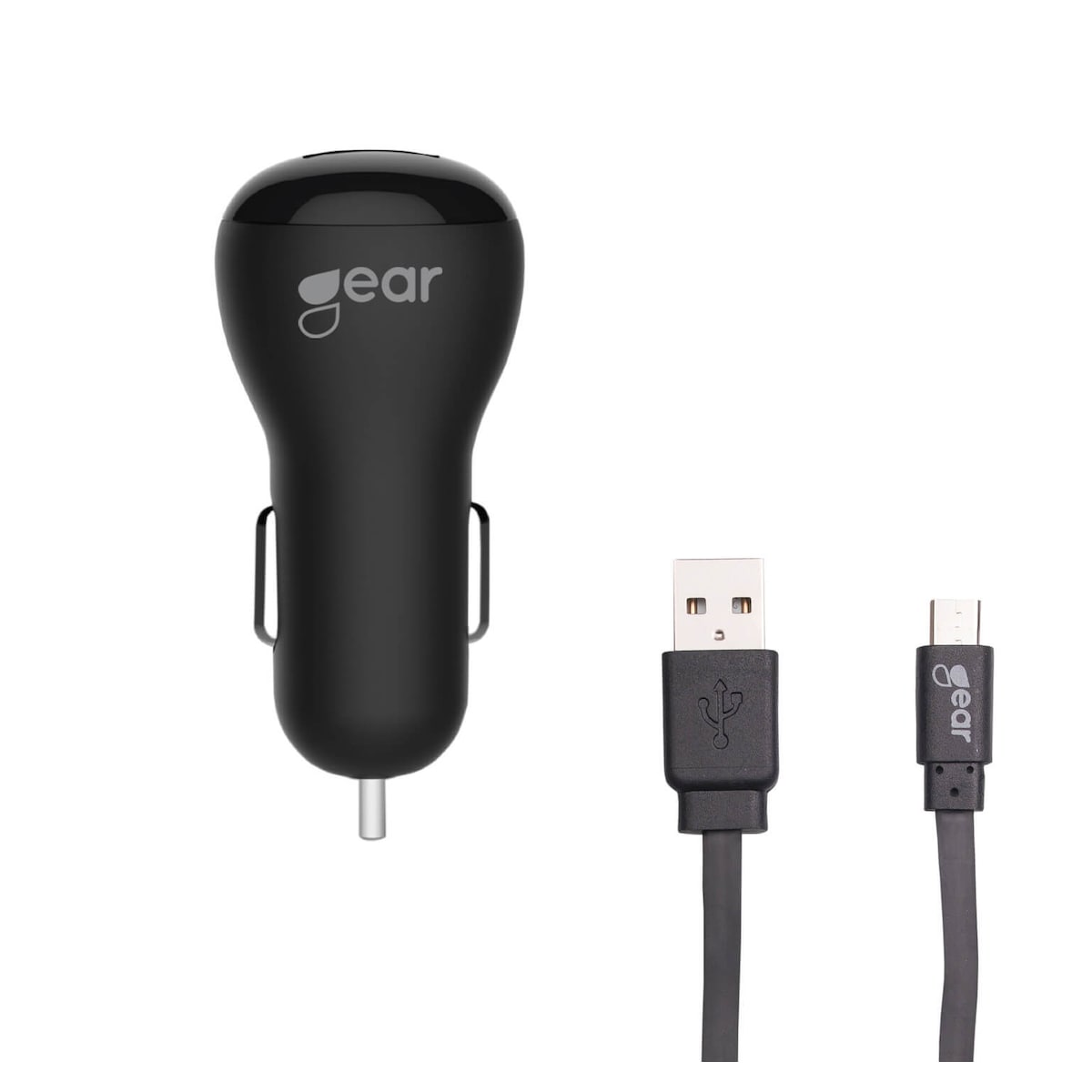 GEAR Lader 12-24V 1xUSB 1A Svart MicroUSB Kabel 1m