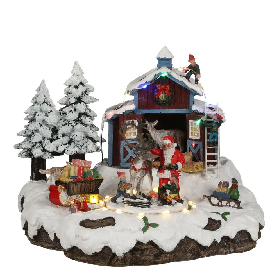 LuVille Kerstdorp Miniatuur Santa's dorp met Rendier - H20 cm