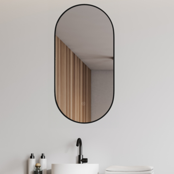 Marho Cerno badkamerspiegel ovaal met verwarming, verlichting dimbaar mat zwart 50 x 100 cm