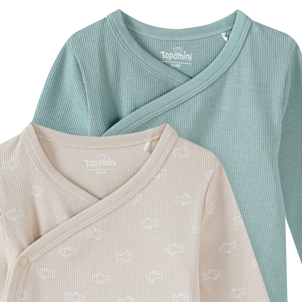 Topomini 2 Newborn Wickelbodys mit Rippstruktur salbei / beige