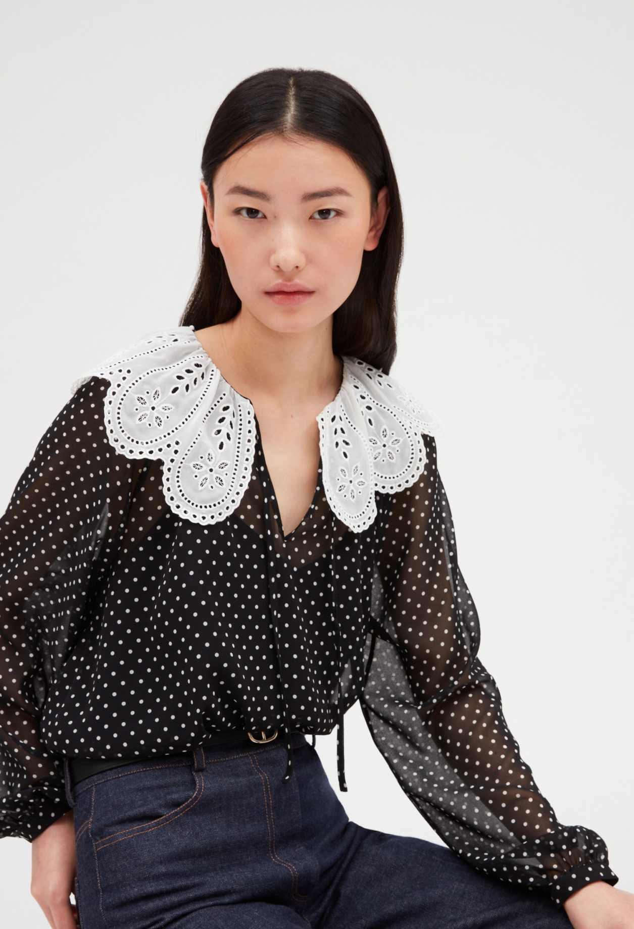 Blouse &agrave; pois col Claudine