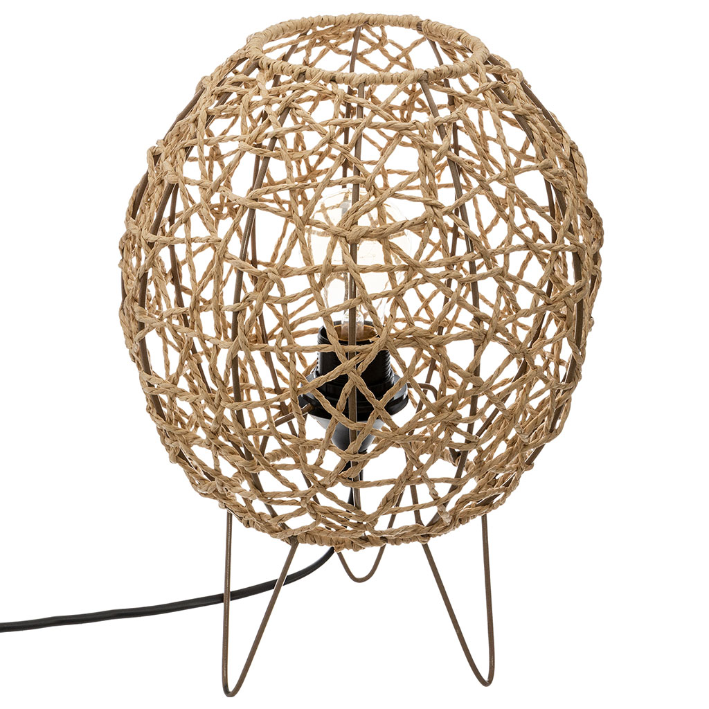 Lampe à poser boule trépied RAAHE tressée rotin D 26cm