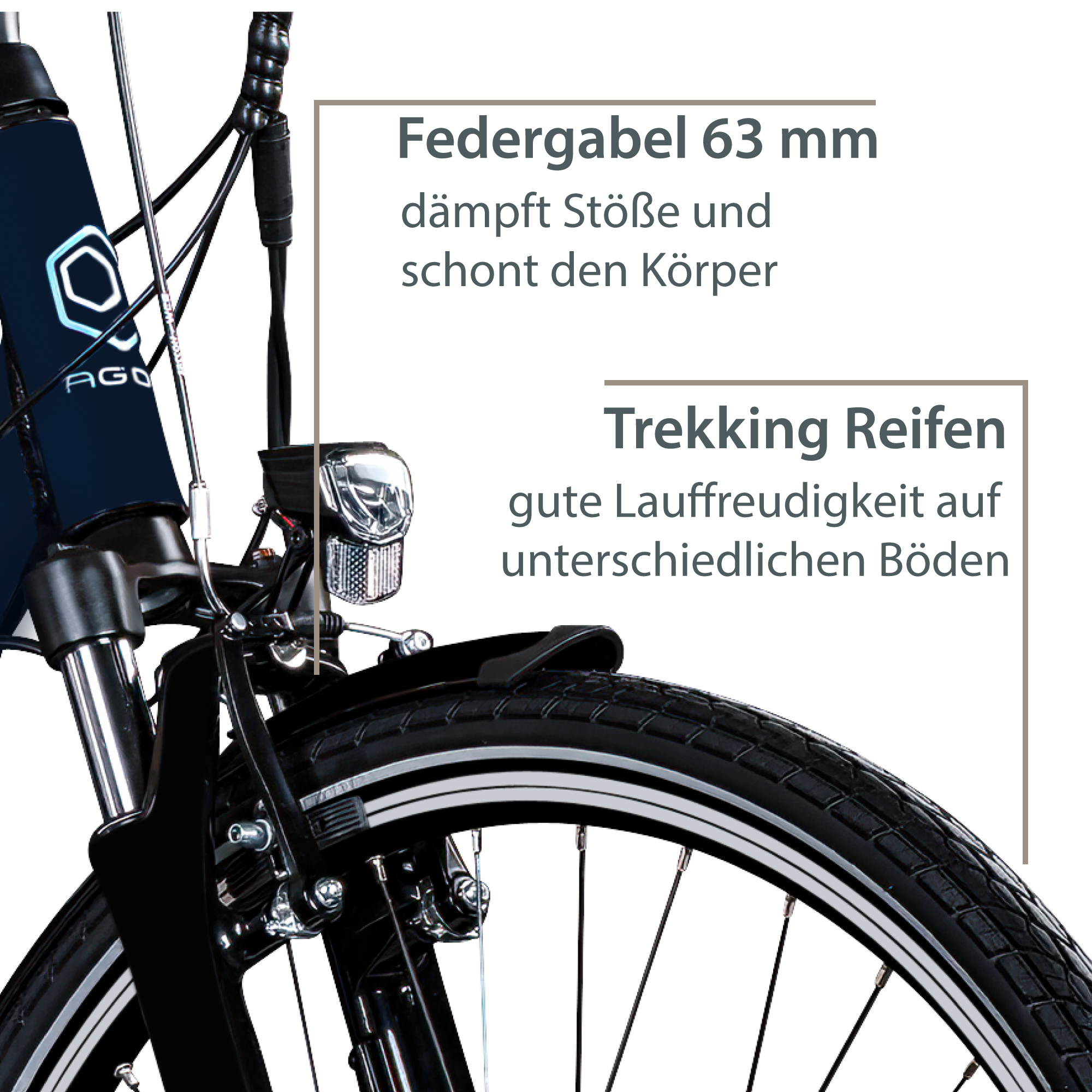 Agon Avesa E Bike Trekkingrad Damen Herren ab 155 cm mit Nabenmotor Pedelec Trekking Fahrrad mit 21 Gang und Beleuchtung StVZO