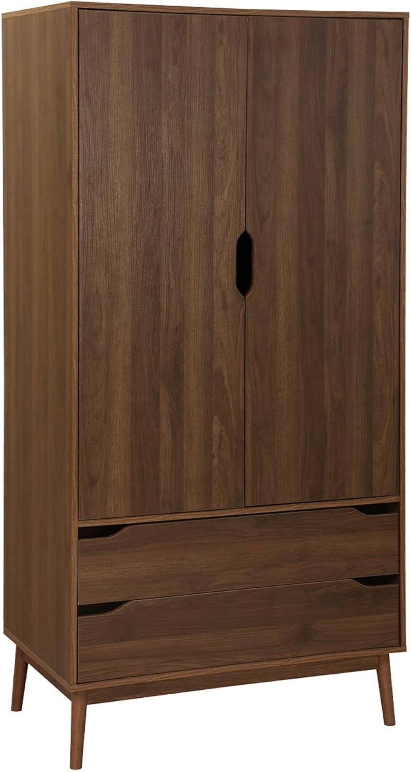 sweeek - Kleiderschrank im Vintage-Stil mit Holzdekor, 2 Türen, 2 Schubladen, 1 Kleiderstange - Nepal