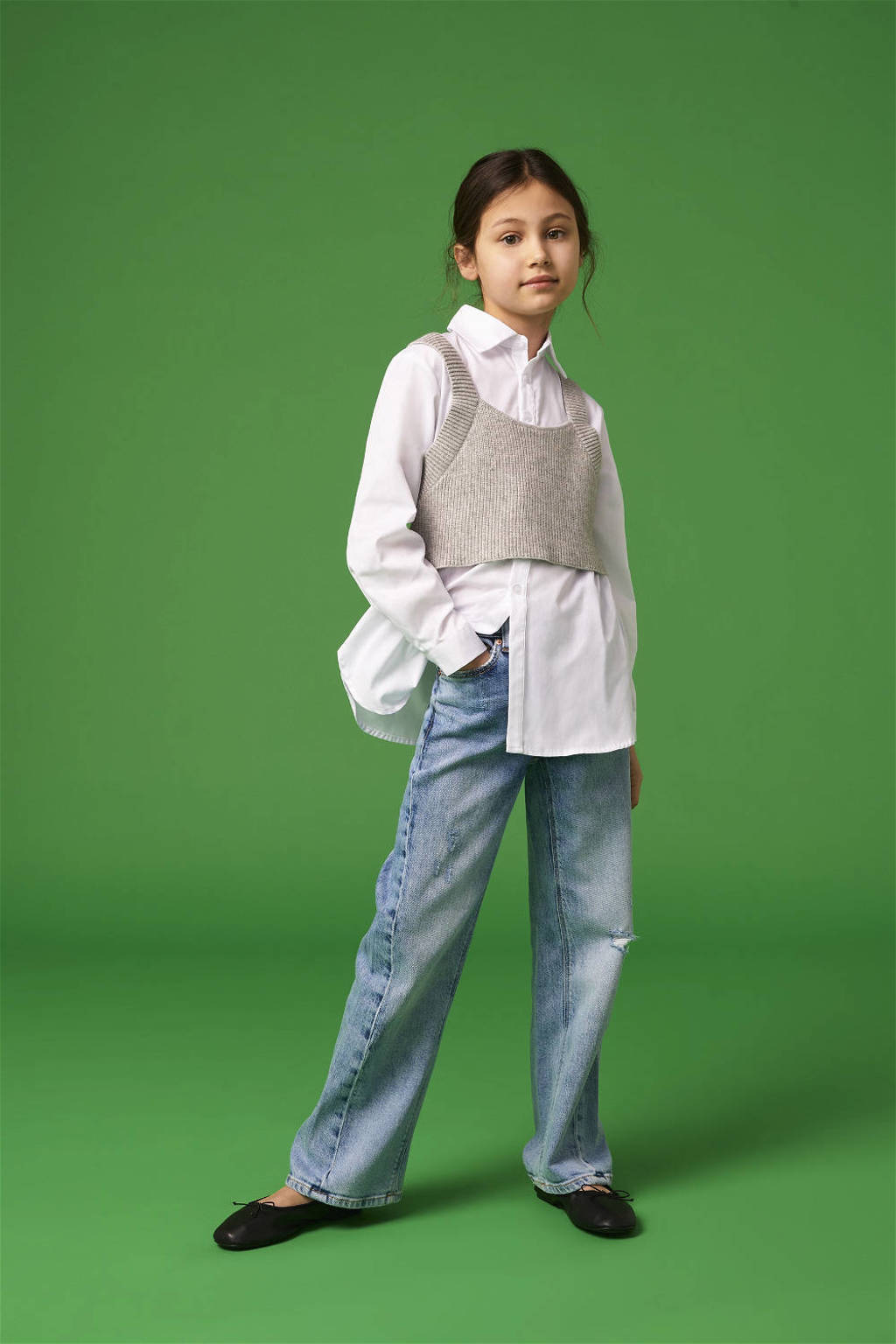 ONLY wide leg jeans KOGASTA BARREL met slijtage light medium blue denim