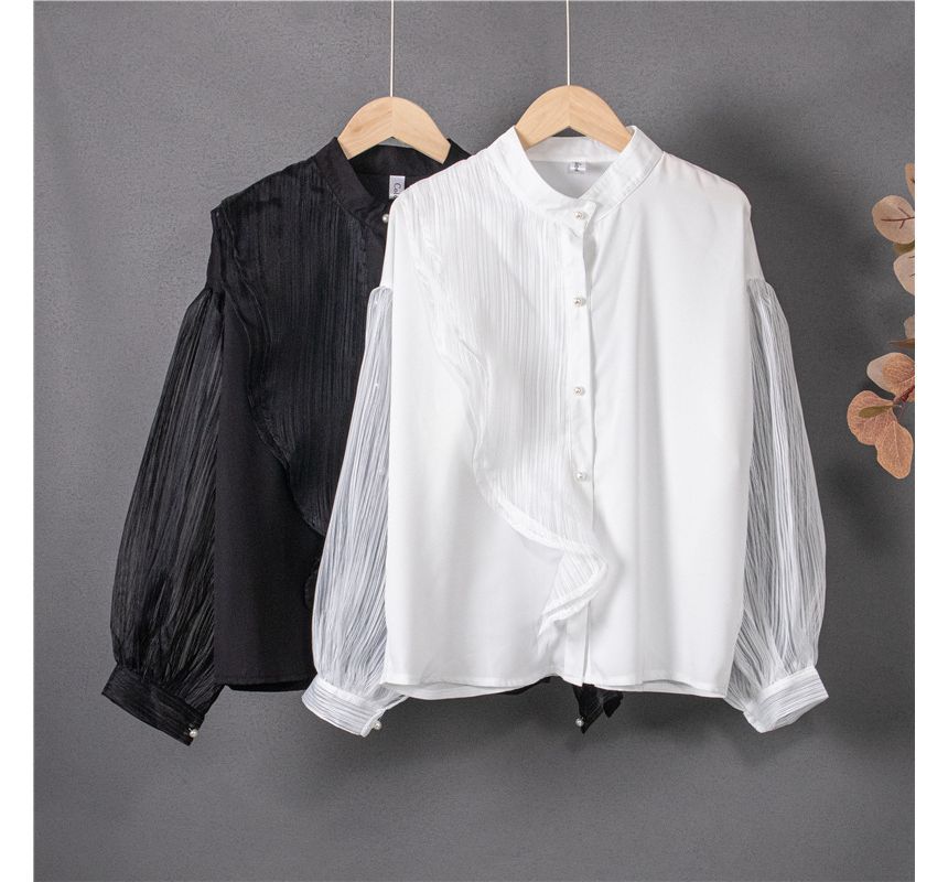 Brigitte - Blouse met lange mouwen, col, effen doorschijnend paneel en knoopjes