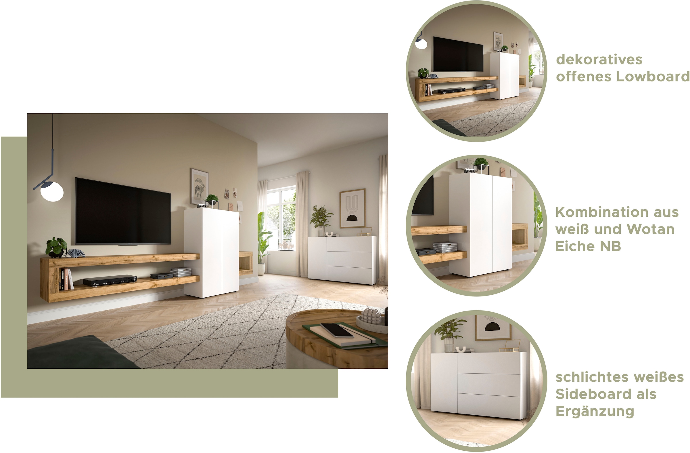 INOSIGN Lowboard »Zolder, Breite 190 cm, push-to-open, 1 Tür, 2 offene Fächer« TV-Board, TV-Möbel, Media-Möbel, Fernsehschrank