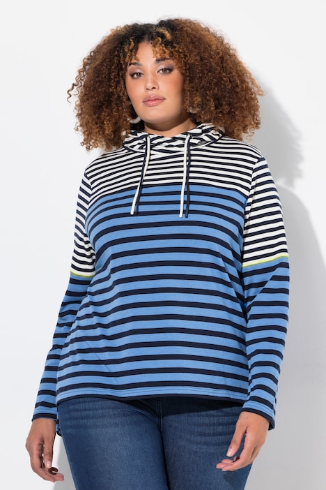 Shirt, Ringelmix, Stehkragen, Langarm, hinten länger